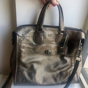 Gold Coach bag— Metallic Leather Rhyder 33 Satchel